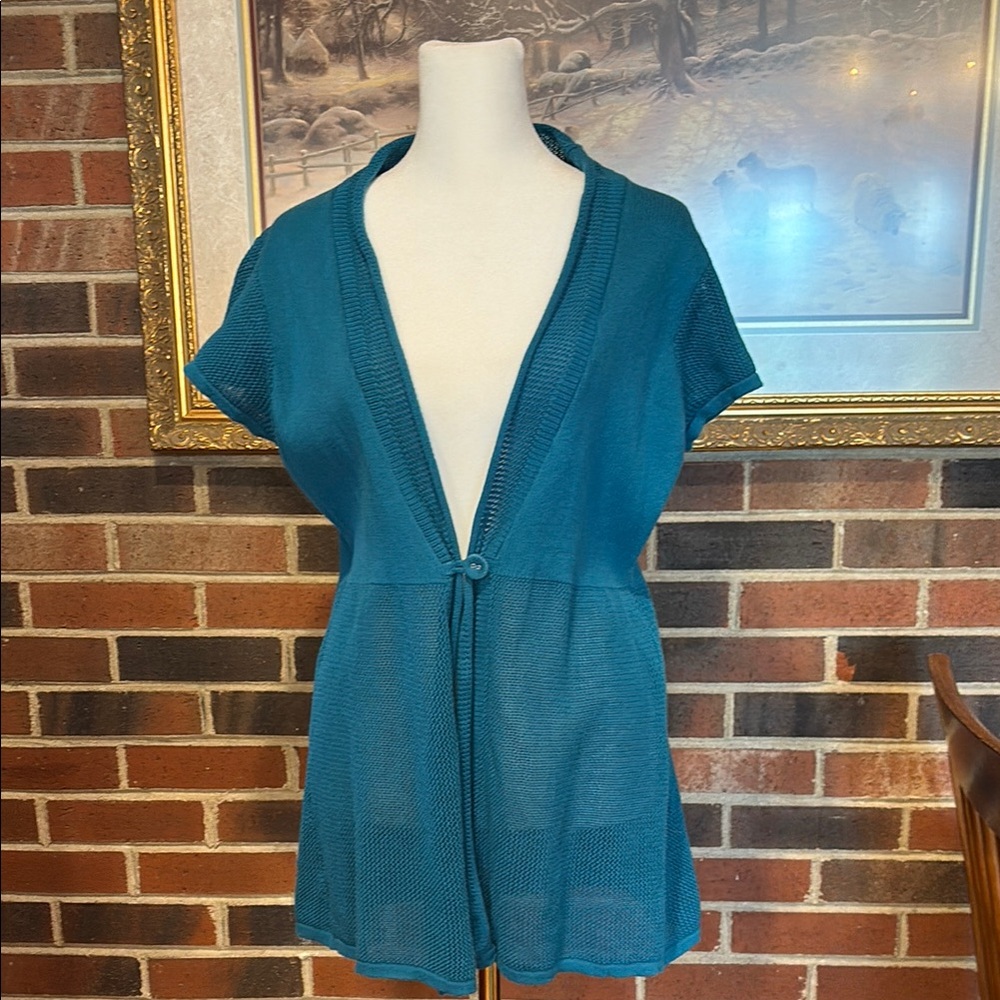 Liz & Co. Teal Short Sleeve Cardigan size large